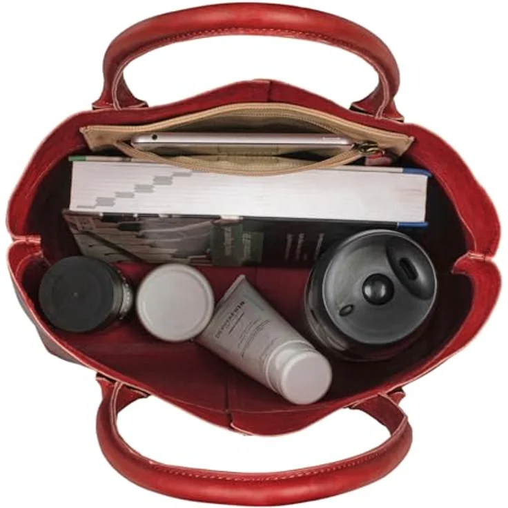 Benthill Shopper Damen Echt Leder Schultertasche Vintage Handtasche Hochwertiger Beutel, Reißverschlussfach, Braun – Bild 3