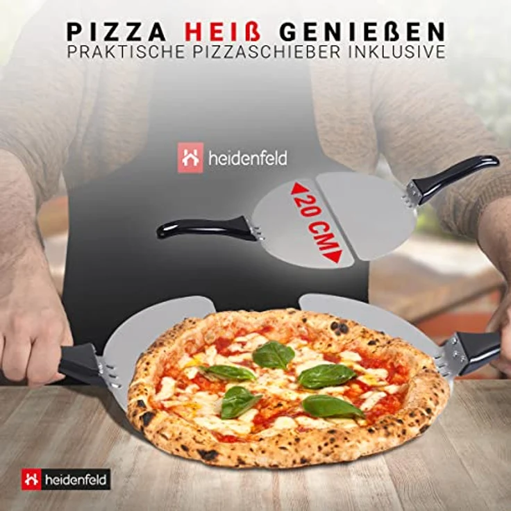 Heidenfeld elektrischer Pizzaofen Napoli 1.200 Watt, max. 400°C, Drehregler, Überhitzungsschutz, Sichtfenster, schwarz  – Bild 5