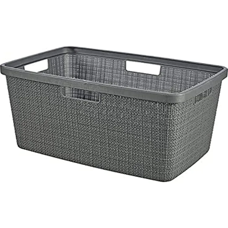 Curver Wäschekorb Jute 46 l, Grau, 70% recycelbar, mit 4 Griffen für einfachen Transport