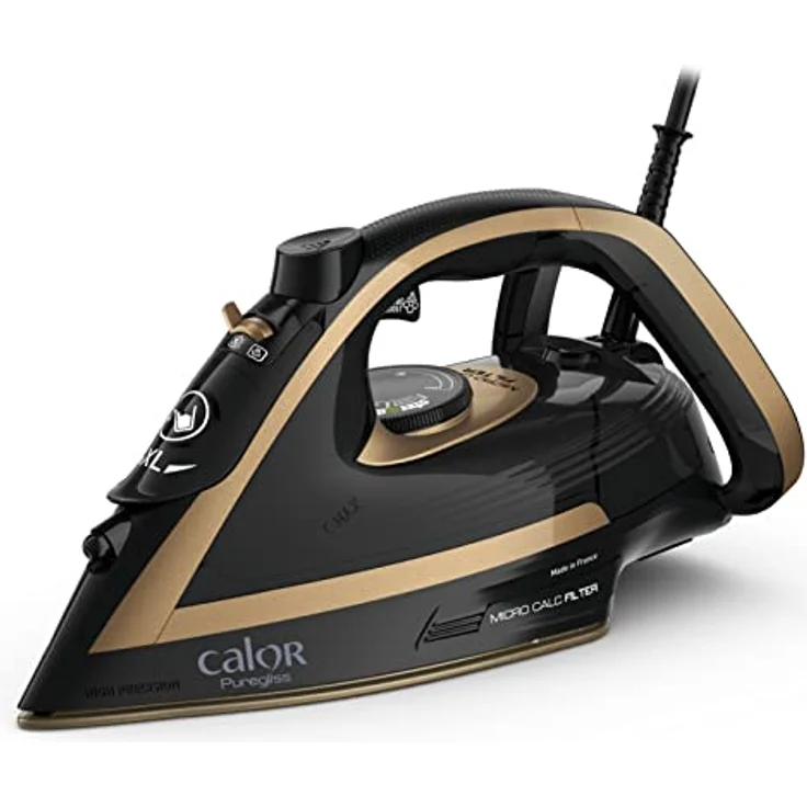 ROWENTA FV8064C0 Calor Puregliss Dampfbügeleisen, 270 ml, Schwarz und Gold – Bild 1