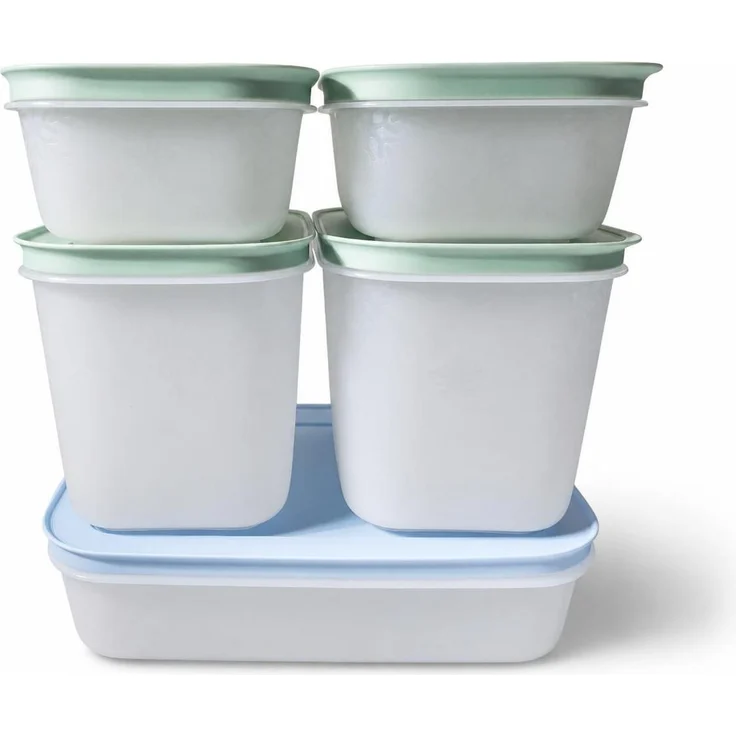 TUPPERWARE Gefrier-Behälter Set Eis-Kristall, 2x 1,1L & 1x 1,0L + 2x 450ml, kältebeständig bis -45°C, stapelbar