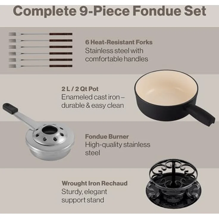 Fondue set gietijzer 9-dlg matzwart Swissmar KF-66513 Lugano – Bild 6