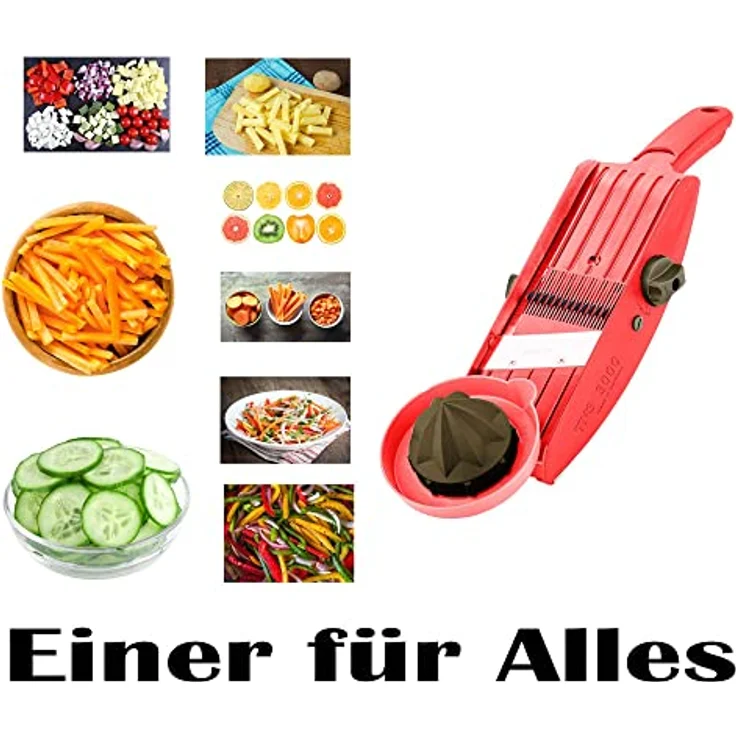 TNS 3000 GEMÜSEHOBEL Multireibe, Gurkenhobel, Julienne Schneider "ALL IN ONE" Das Original (ROT-Schwarz) – Bild 6