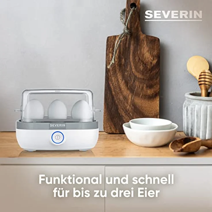 Severin EK 3164 Eierkocher, 420W,  für 6 Eier, Deckel transparent, Kunststoff, weiß, grau – Bild 3