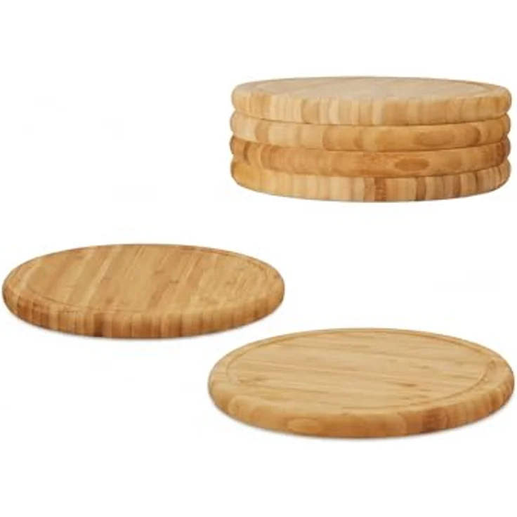 Relaxdays Frühstücksbrettchen 6er Set, Bambus, rund, 25 cm, Küchenbrett, pflegeleicht, natürlich, messerschonend, natur – Bild 8