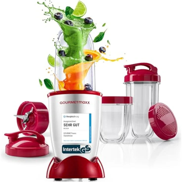 GOURMETmaxx Mr. Magic Power Pro Mixer 400 Watt, Standmixer mit 3 Mixbechern, To-go Deckel und Frischhaltedeckel, Zubehörset L für Shakes und Smoothies – Bild 1
