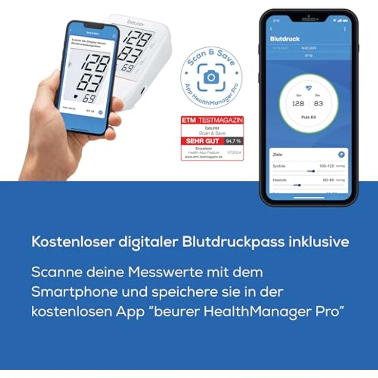 Beurer BM 38 Oberarm Blutdruckmessgerät, einfache Bedienung über einen einzigen Knopf, genaue Messung durch Ruheindikator, Arrhythmie-Erkennung, XL-Display, Manschette für 22-42 cm – Bild 3