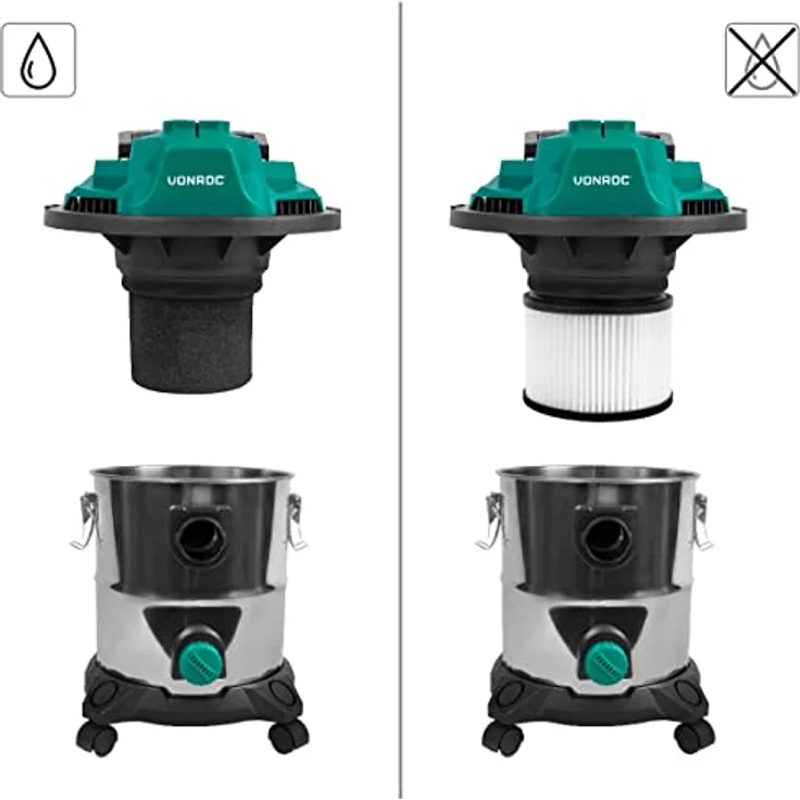 VONROC Nass- und Trockensauger 1400W, 20L Werkstattsauger mit 3m Schlauch und Blasfunktion, vielseitig einsetzbar – Bild 4