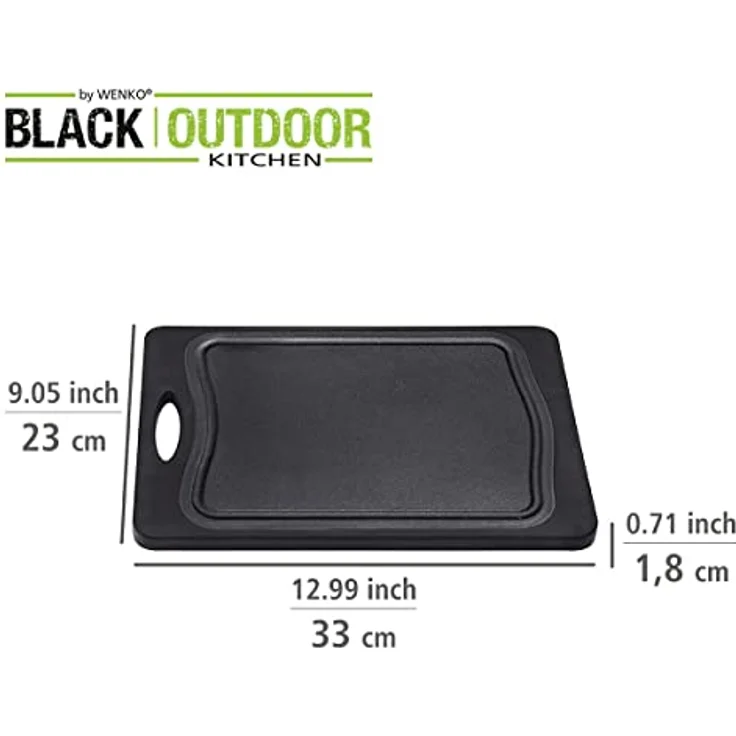 Schneidebrett Kombi Schwarz 33 x 23 cm, mit Griff und Saftrille – Bild 5