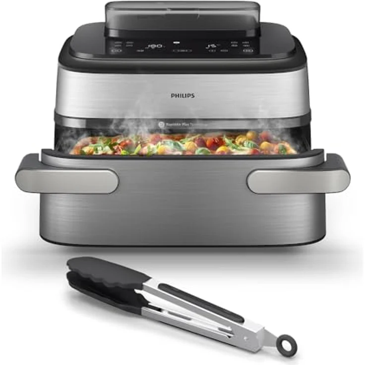 Philips Heißluftfritteuse NA565/02 Steam Airfryer 5000 Series, 9,5L Megabasket, 2750 W, Dampfgarfunktion, RapidAir Plus Technologie, inkl. Servierzange – Bild 2