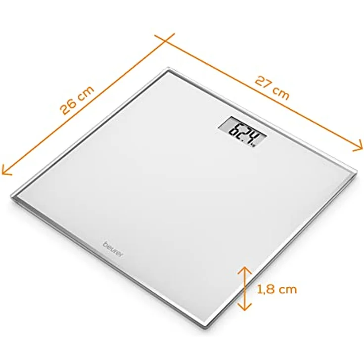 Beurer GS 120 Kompakt Glaswaage mit elegantem Spiegeleffekt in platzsparendem Kompaktformat, 27 x 26 cm, gut lesbare LCD-Anzeige, Ziffernhöhe 22 mm, flache Digitalwaage, Tragkraft bis 150 kg – Bild 4