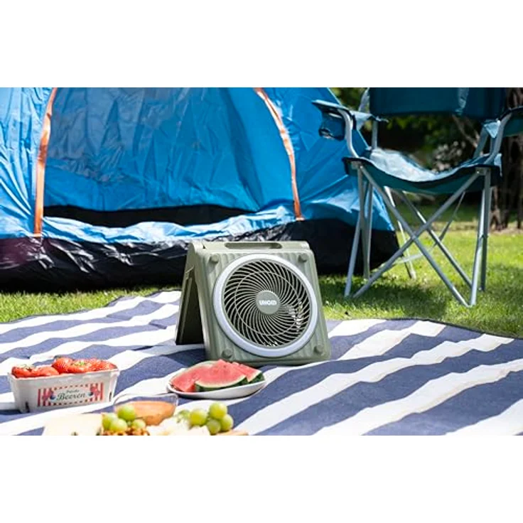 Unold Solarventilator Camping 86516, Akku-Solar-Ventilator mit 5 Geschwindigkeitsstufen, 5000-mAh Powerbank und IPX4 Spritzwasserschutz, Grün – Bild 10