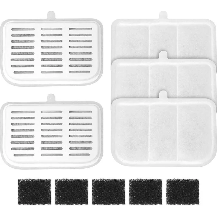 Vindox Katzenbrunnen Ersatzfilter 5 Stück + 5 Schwämme für EVERWEET MAX Kabellos, Vierfaches Filtersystem zur optimierten Wasserqualität