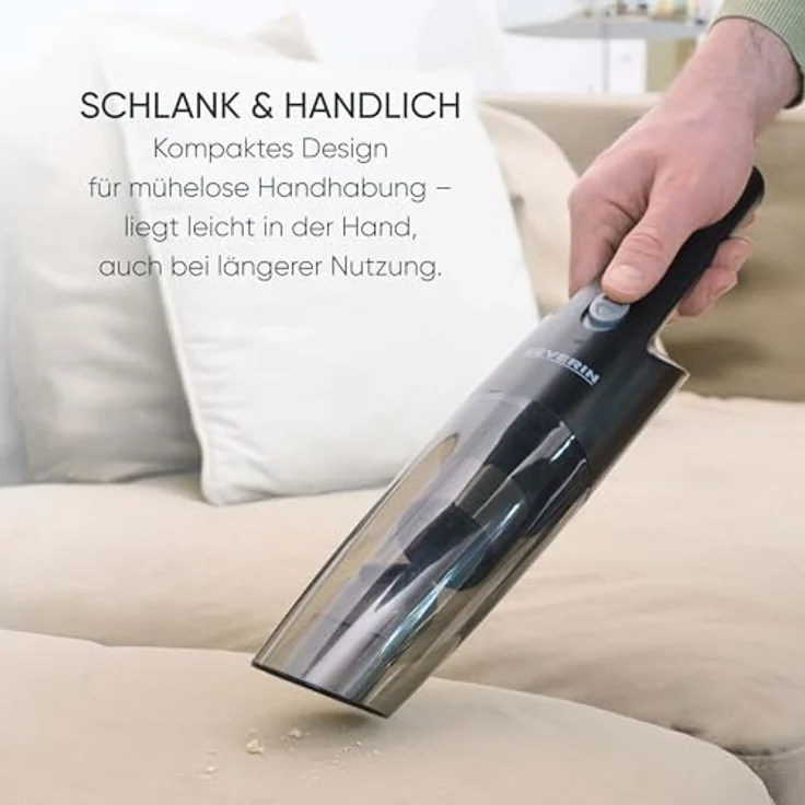 SEVERIN HV 7132, 3-in-1 Handstaubsauger Akku mit bis zu 25 Minuten Laufzeit, Nass- & Trockensauger, schlankes Design, schwarz, inkl. Gummidüse und Möbelaufsatz – Bild 3