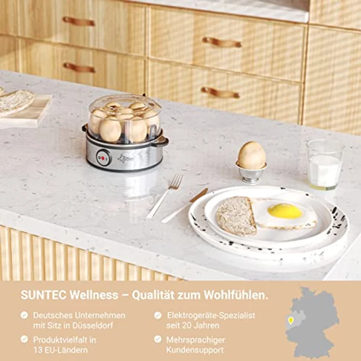 SUNTEC Eierkocher Edelstahl EGG-8564 | 1 ? 7 Eier mit 3 Härtegradeinstellung [weich mittel hart] für das perfekte Ei max. 7eier | inkl. Akustisches Signal [Timer, Abschaltautomatik] Schale für Rührei – Bild 3