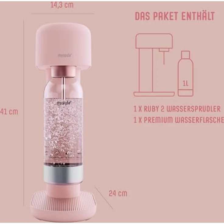 Mysoda Ruby 2 Basispaket Wassersprudler aus Aluminium mit 1-Liter-Wasserflasche - Rosa – Bild 2