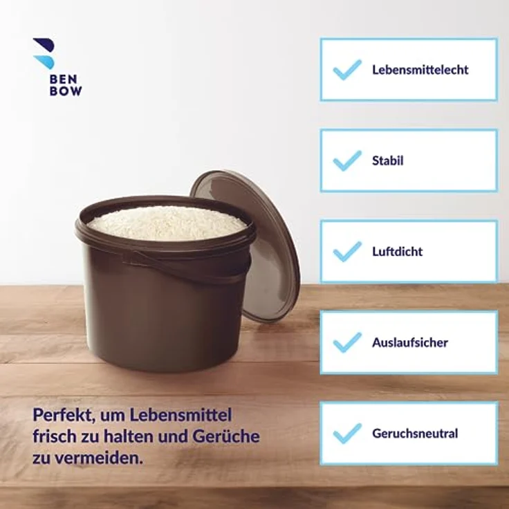 BenBow Eimer mit Deckel 10L, Braun BSR-, Luftdicht, Lebensmittelecht, BRC-, auslaufsicher – Bild 3