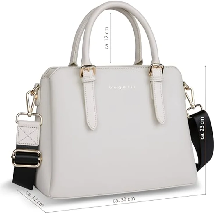 Bugatti Ella Handtasche M, Beige, viel Platz mit 30x12x23 cm, verstellbarem Schultergurt und eleganten roten Akzenten – Bild 2