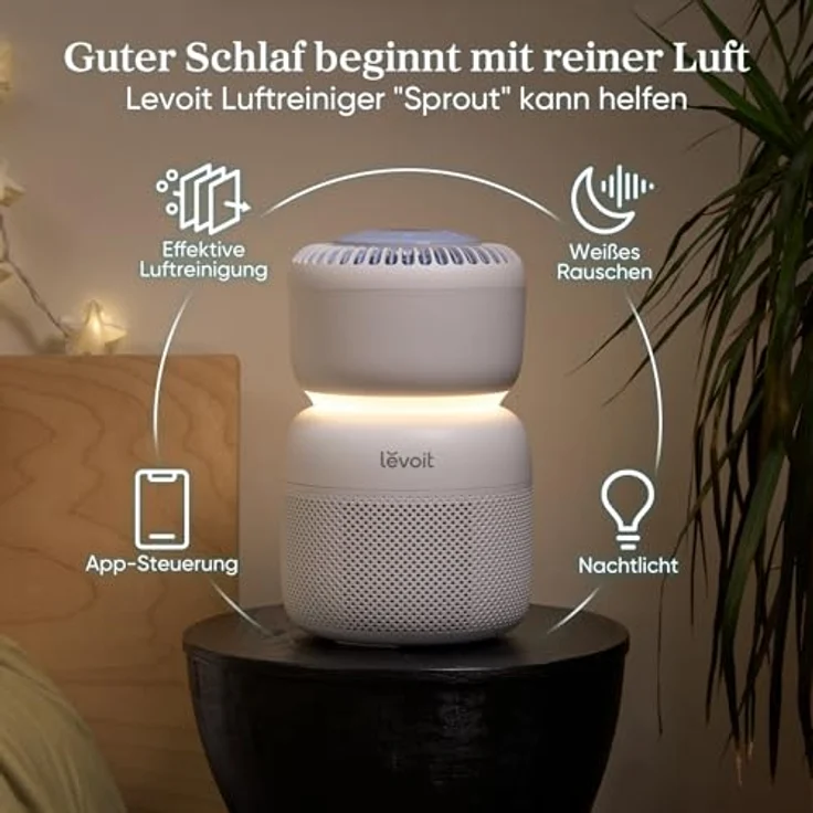 Levoit HEPA Luftreiniger Sprout, 5 Sensoren, Echtzeit-Luftqualitätsanzeige, App-Steuerung, Nachtlicht und Weißes Rauschen für besseren Schlaf – Bild 2