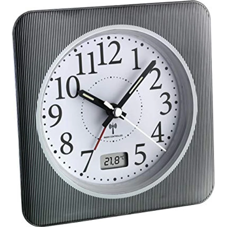 TFA Analoger Funk-Wecker mit rundherum laufender Beleuchtung, fluoreszierenden Zeigern und Wahl der digitalen Anzeige für Temperatur oder Datum – Bild 1