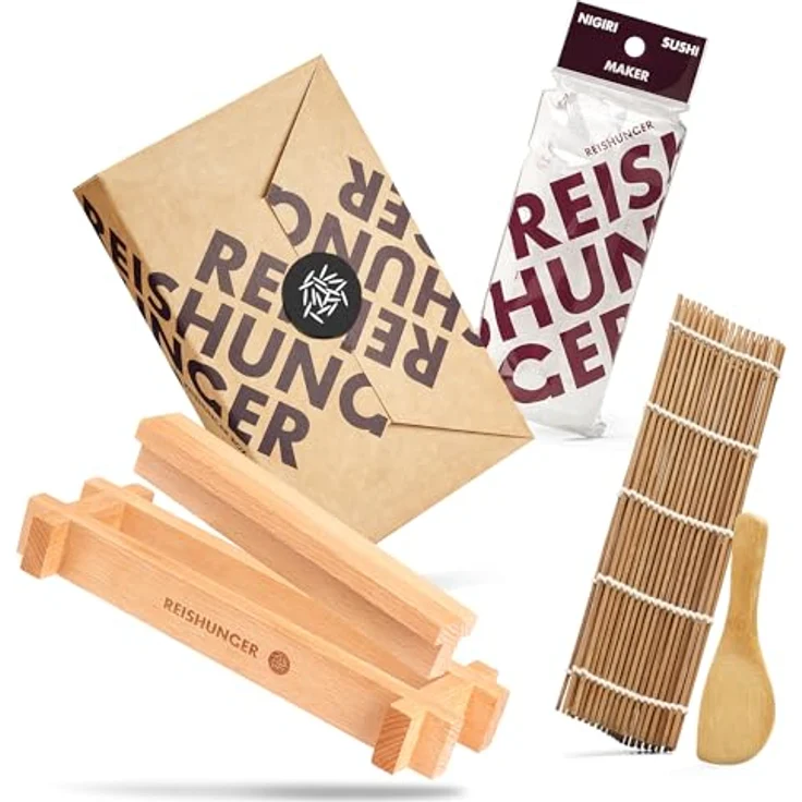 Reishunger Sushi-Roller »Sushi Equipment Box«, (Zubehör für Sushi 4-tlg), Reishunger Sushi Equipment Box (mit Easy Sushi Maker Ø 3,5 cm, Nigiri Maker, Bambusmatte & -Löffel, Rezeptkarte) Maki, Inside-Out und Nigiri Sushi zu Hause zubereiten – perfekt auch – Bild 2