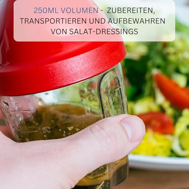 Westmark Mini-Dressingshaker, Schüttelbecher, Mit herausnehmbarer Mixscheibe, Füllvolumen: 0,25 Liter, Kunststoff, Mix-Ei, Rot-Transparent, 30892270 – Bild 3