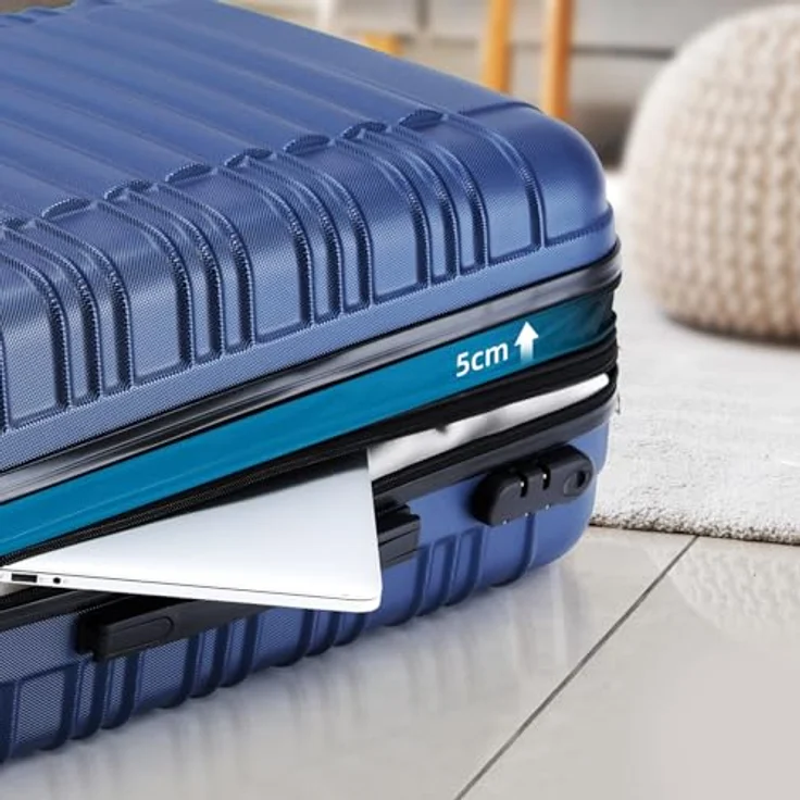 BEIBYE Hartschalen Koffer Trolley Kofferset, 3-teilig in Dunkelblau, mit Zwillingsrollen, robustem ABS-Material und integriertem Zahlenschloss – Bild 3
