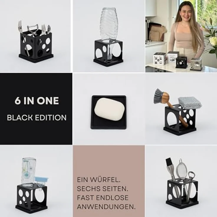 Sanni Shoo All-in-One Abtropfhalter, platzsparender Flaschenhalter mit Abtropfmatte, vielseitiger Organizer aus Edelstahl, schwarz – Bild 2