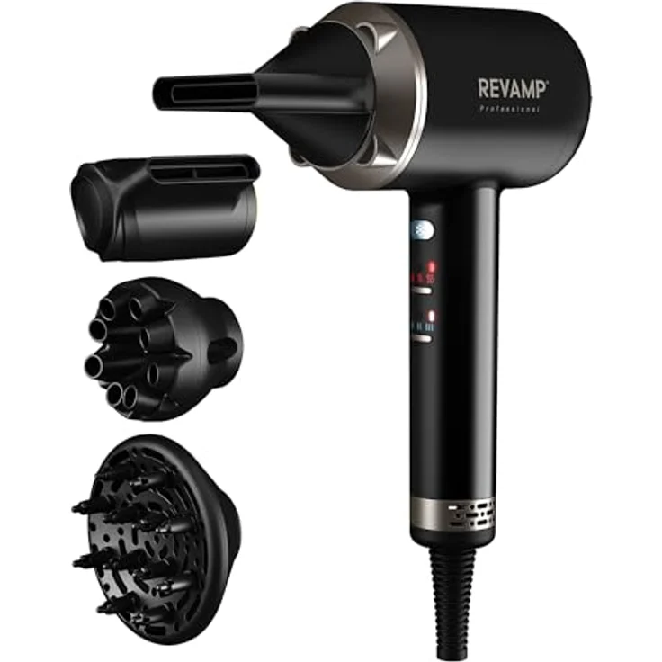 Revamp iGen Progloss Shine BLDC Haartrockner – Leistungsstarker Haartrockner für frizzfreies Styling, 2 Stylingdüsen, 1 Diffusor-Aufsatz – Bild 1