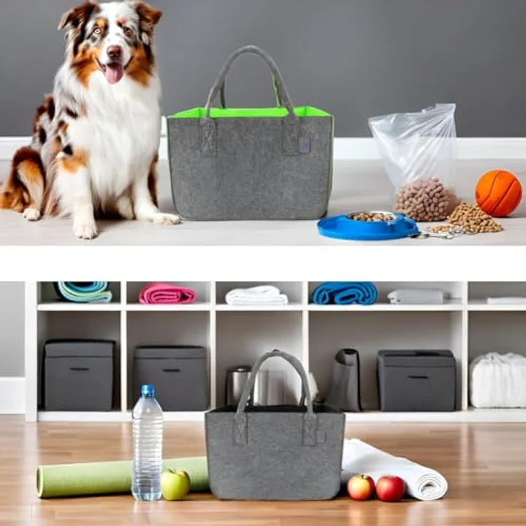 IDEA HOME Filztasche Shopper XXL, 30 Liter zusammenklappbare Einkaufstasche in Dunkelgrau/Schwarz, multifunktional für Einkäufe, Spielzeug und Kaminholz – Bild 5