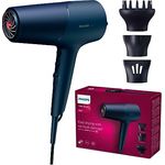 Philips 5000 Series Haartrockner – Föhn mit ThermoShield Technologie, Volumendiffusor und 9 mm und 11 mm Düse in Blau und Metallic (Modell BHD510/20)
