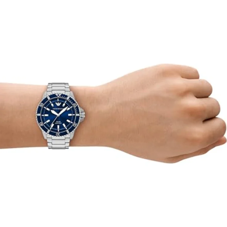 Emporio Armani Solaruhr AR11697, analoge Herrenuhr mit blauem Sunray-Zifferblatt und Edelstahlarmband, solarbetrieben – Bild 6
