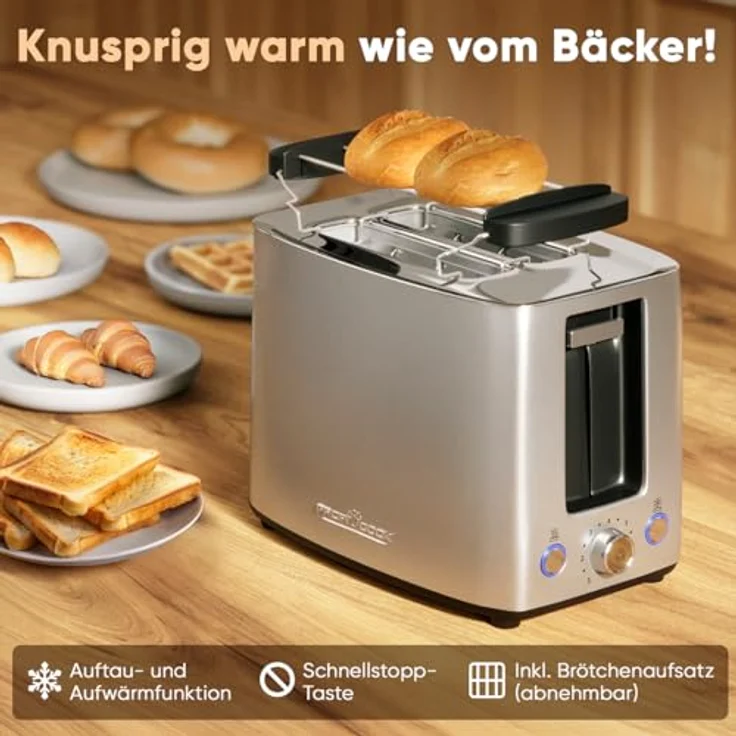 ProfiCook Toaster Edelstahl PC TA 1279 | 2 Scheiben | extra breite Toastschlitze für Bagels | mit Brötchenaufsatz | Wide Slot | Edelstahlgehäuse | Krümelschublade | vielseitige Einsatzmöglichkeiten | elegant und langlebig – Bild 5