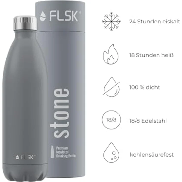 FLSK Trinkflasche I Premium Edelstahl-Thermosflasche I 24 Std. kalt & 18 Std. heiß (stone, 1000 ml) – Bild 3