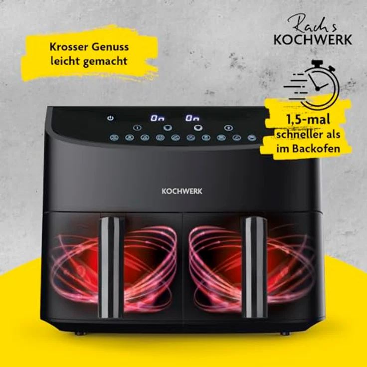 XXXL HEIßLUFTFRITTEUSE Rachs Kochwerk, Schwarz, 7 L, antihaftbeschichteter Innenbehälter, Temperaturanzeige, Touchscreen, Heißlufttechnologie – Bild 5