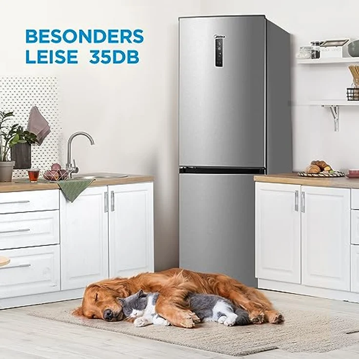 Midea MERB345MGC02 Kühl-/Gefrierkombination/No Frost/185 cm hoch / 59,5 cm breit /70 cm tiefe/171 kWh/Jahr/216 L Kühlteil/ 122 L Gefrierteil/Twin Control/mit Chiller Box, Front Inox – Bild 5
