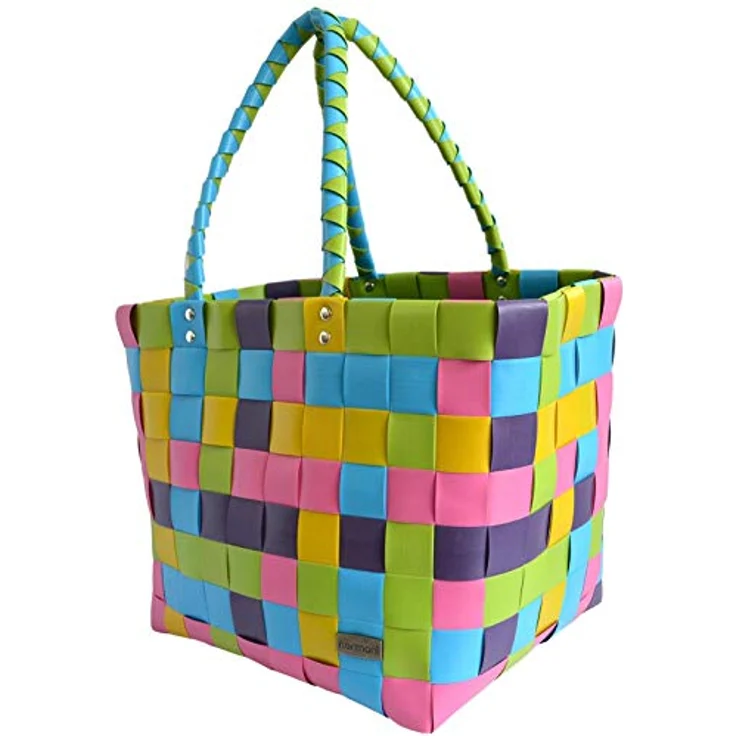 normani Einkaufstasche geflochten mit Henkeln, extra robuste Tragetasche in Classic/Lolly Pop, 20 Liter Volumen, aus 70% recyceltem Material – Bild 2