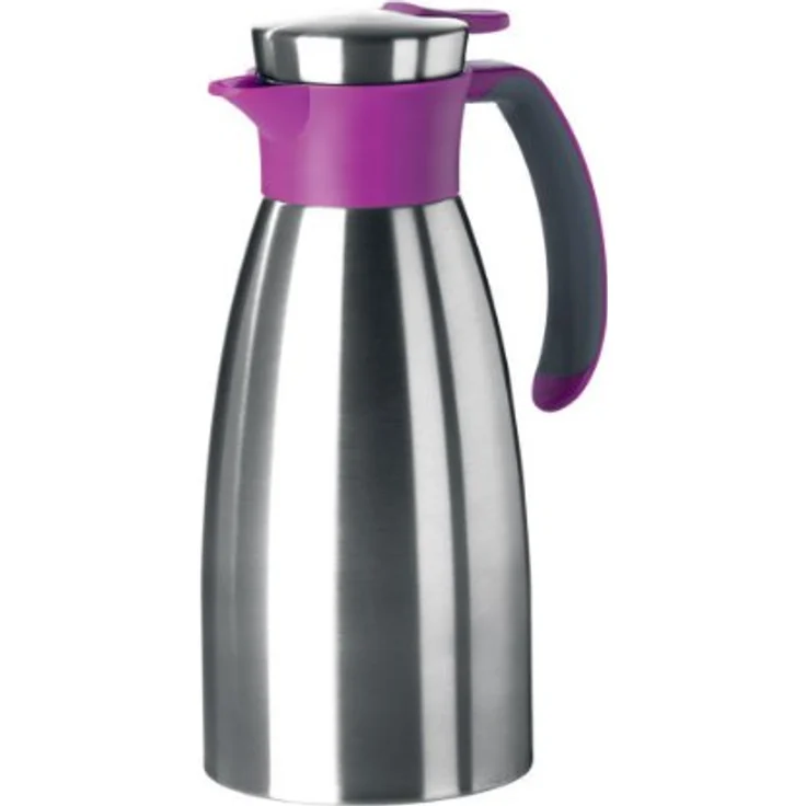 Emsa 512576 Isolierkanne, Edelstahl, 1 Liter, Quick Tip Verschluss, 100% dicht, Himbeer, Soft Grip – Bild 2