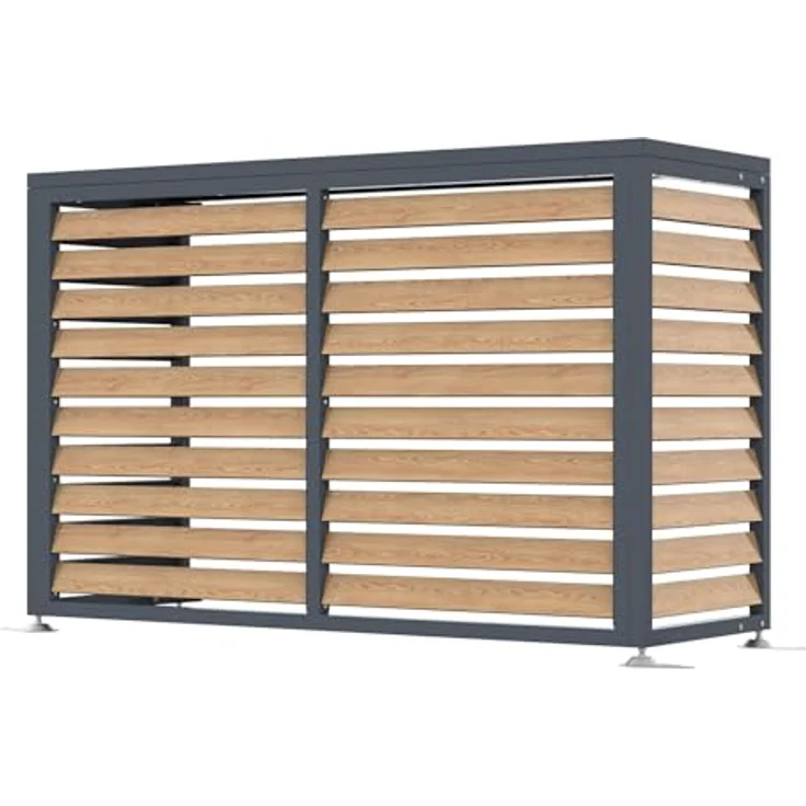 WESTMANN Boxa M, Wärmepumpen Verkleidung & Klimaanlagen Abdeckung aus Stahl in Holzoptik Anthrazit, Höhenverstellbar, 140x56x97 cm – Bild 3