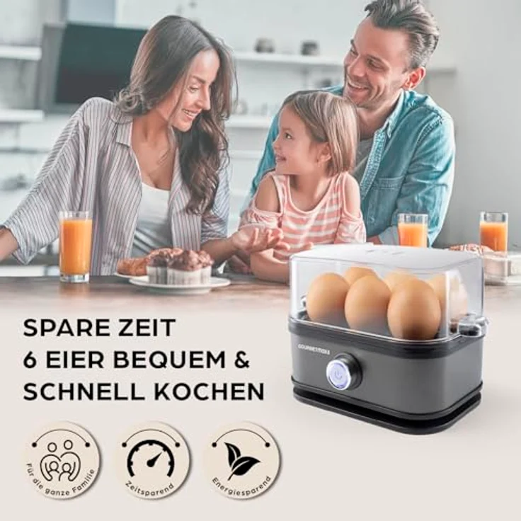 GOURMETmaxx Eierkocher für 6 Eier, elektrisch mit 3 Härtegraden, Anthrazit, inkl. Eierstecher und spülmaschinenfesten Teilen – Bild 5