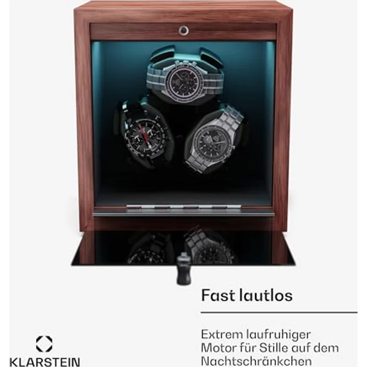 Klarstein Brienz 3 Uhrenbeweger, 4 Rotationsmodi, Holz-Optik, blaue Innenbeleuchtung, USB-betrieben – Bild 4