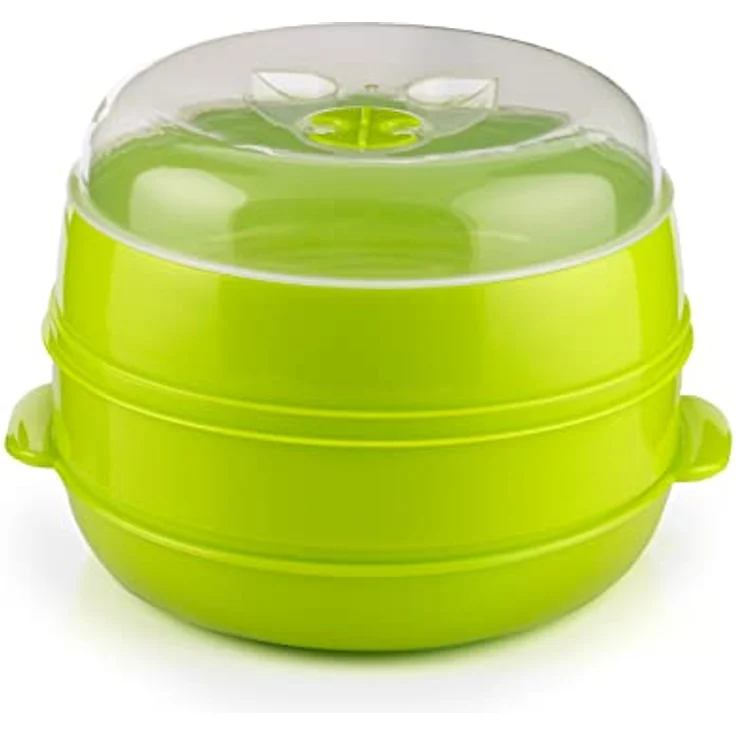 InnovaGoods Dampfgarer für die Mikrowelle, 2 Ebenen, Fresh, Farbe: grün, Maße: 22 x 12-17 cm – Bild 3