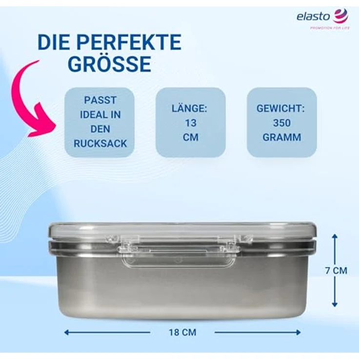 elasto Lunchbox Storage, Brotdose für Kinder 1000 ml aus Edelstahl mit herausnehmbarer Trennwand, BPA-frei und auslaufsicher – Bild 3