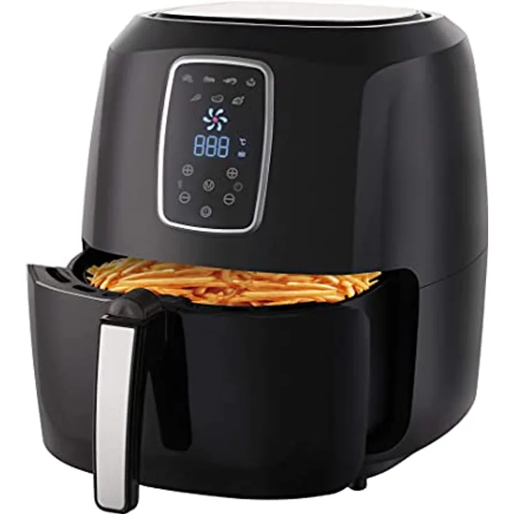 LMG Germany GLA616A Heißluftfritteuse, 1800 W, 5,2 L, leise, Touch, eckig, 7 Programme, A+