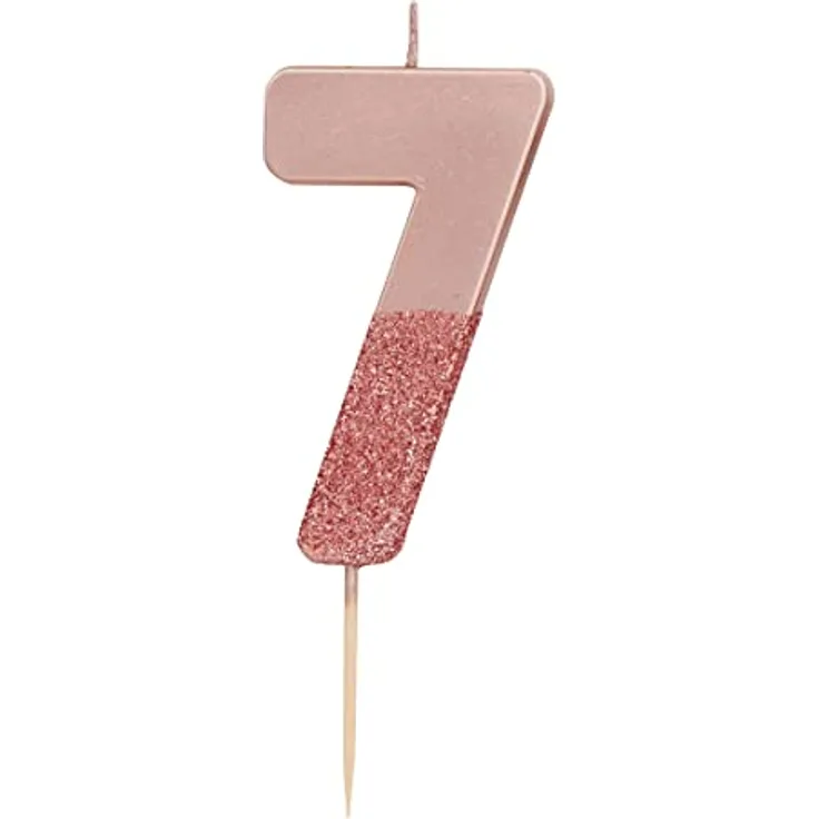 Roségold Glitter Nummer 7 Kerze | Kuchendeckel Dekoration in Premiumqualität | Für Kinder, Erwachsene, 7., 70. Geburtstagsfeier, Jubiläum, Meilenstein