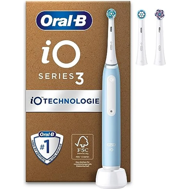 Oral-B iO Series 3 Light Elektrische Zahnbürste/Electric Toothbrush, 3 Aufsteckbürsten, 3 Putzmodi inkl. Sensitive Zahnpflegee, Drucksensor & Timer, Designed by Braun, light blue – Bild 1