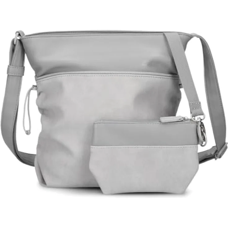 ZWEI Bodybag Jana J100, Damen Umhängetasche aus Lederimitat mit smarter Innenorganisation, grau, 27 x 29 x 8 cm – Bild 1