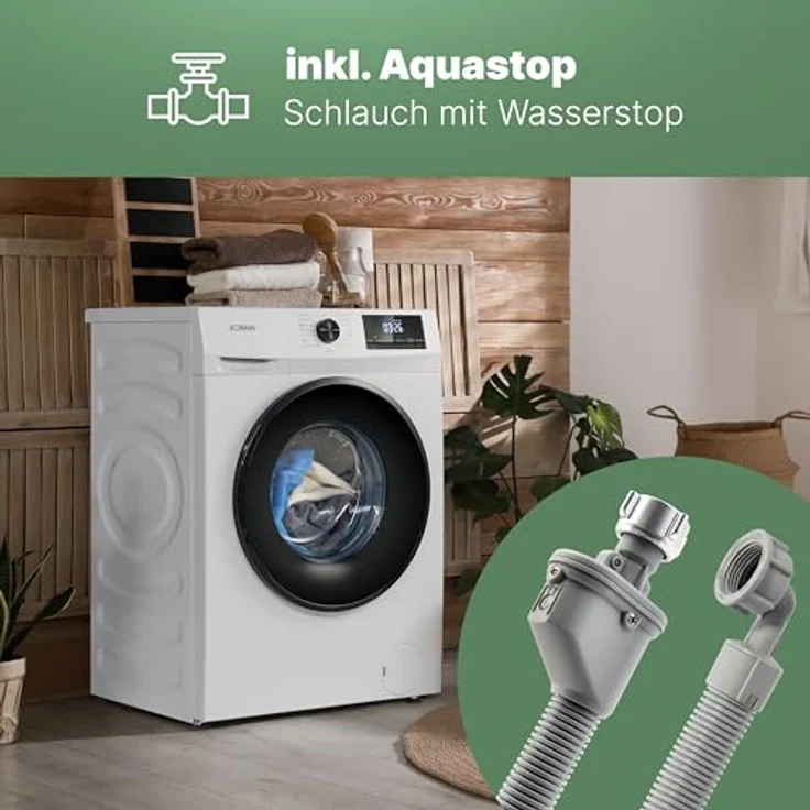 Bomann® Waschmaschine WA 7500 weiß | 7kg | Aqua-Stop | 10 Jahre Motor-Garantie | effizienter Invertermotor | 1400 U/min | bis 90°C | 15 Programme | Endzeitvorwahl | Washing Machine – Bild 2