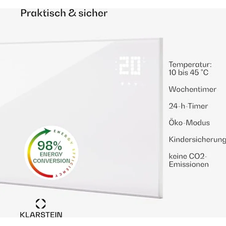 Klarstein Infrarotheizung mit Thermostat, 770W Elektroheizung, Smart Home Bild-Infrarotheizung zur Wandmontage, IR mit App-Steuerung & Erkennung offener Fenster, Feuchtraum Heizkörper – Bild 4