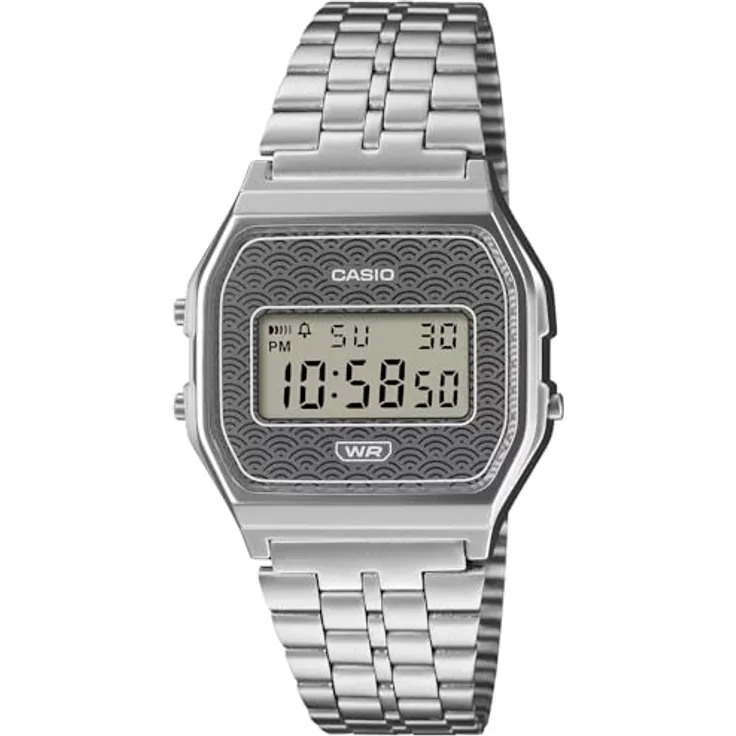 Casio Vintage Collection A159WEVJ-7, Digitaluhr für Herren mit grauem Ziffernblatt, Edelstahlarmband und Quarzwerk